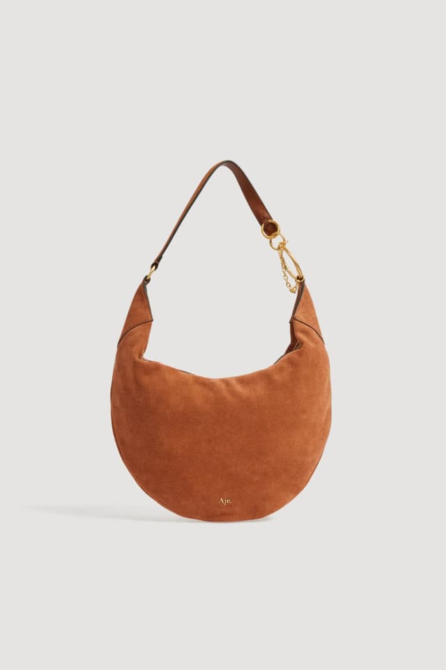 AJE Kimber Large Suede Hobo in AMBER BROWN, image 1 of 1 from Aje