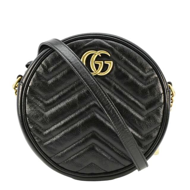 Gucci GG Marmont Mini Round Leather Crossbody Bag Black 550154 in Black Leather from Dallas Designer Handbags, photo 1 of 1