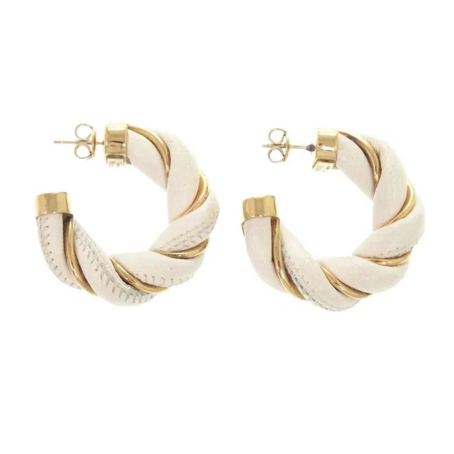 Bottega Veneta Twist Hoop 925 Sterling Silver Leather Gold White Earrings in White Leather from The Reluxe, photo 1 of 1