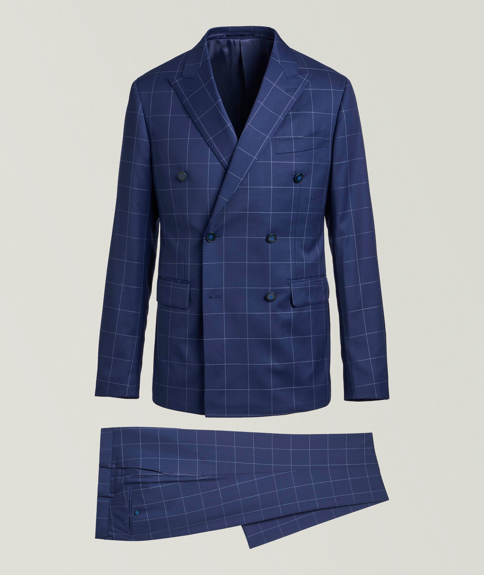Harold Slim-Fit Double-Breasted Windowpane Wool Suit in Blue Wool & Wool Blends, image 1 of 1 from Harry Rosen