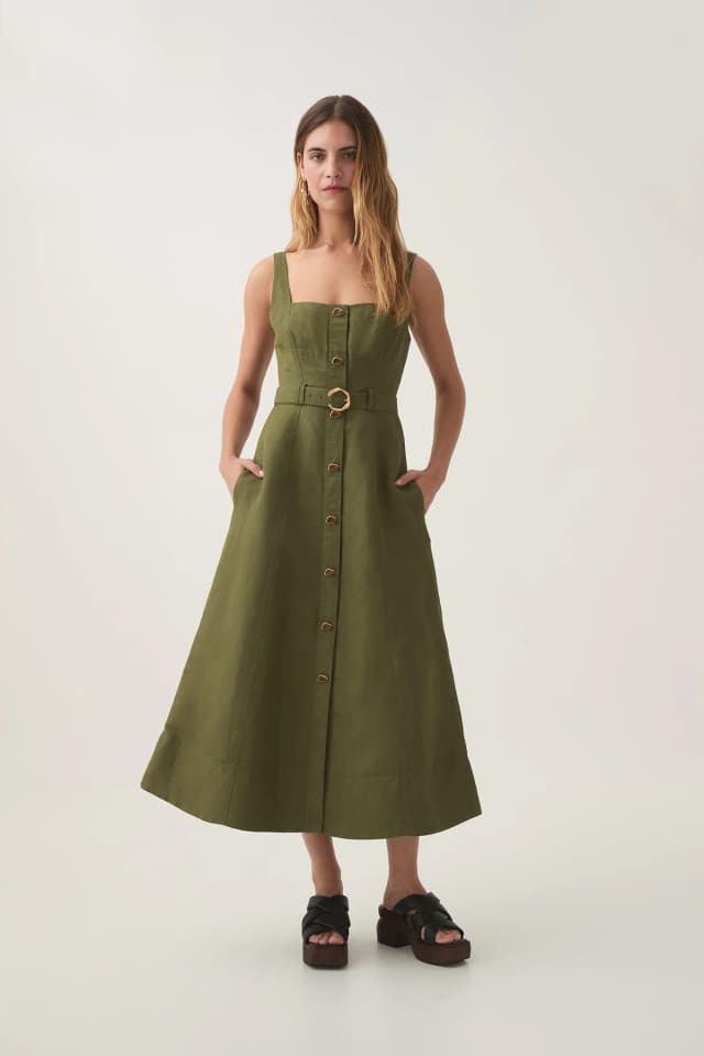 AJE Axle Utility Midi Dress in PALM GREEN, image 1 of 1 from Aje