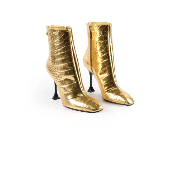 Chanel 19A Heeled Boots Croc Embossed Gold - Size 40 in Gold Crocodile from The Purse Affair, photo 1 of 1