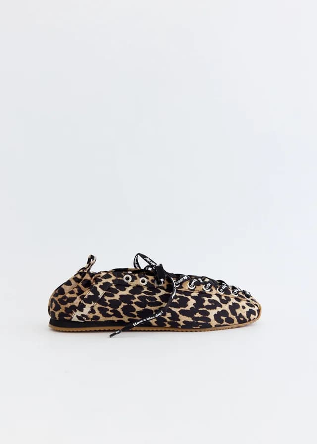 Ganni Lace Up Sporty Ballerinas in Leopard, image 1 of 1 from Incu