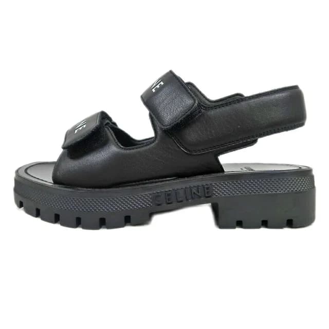 Celine Velcro Logo Sandals Black in Black Leather from The Reluxe, photo 1 of 1