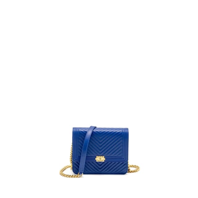 Chanel Boy Clutch with Chain Chervon Lambskin Blue GHW in Blue Lambskin from EMIER, photo 1 of 1
