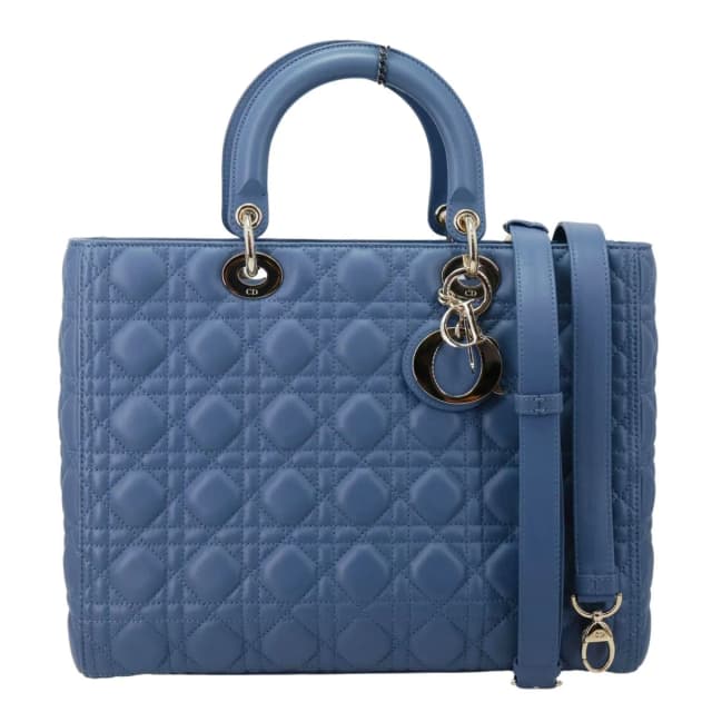 Lady Dior Large Cannage Quilted Lambskin Leather Shoulder Bag Blue in Blue Lambskin from Dallas Designer Handbags, photo 1 of 1
