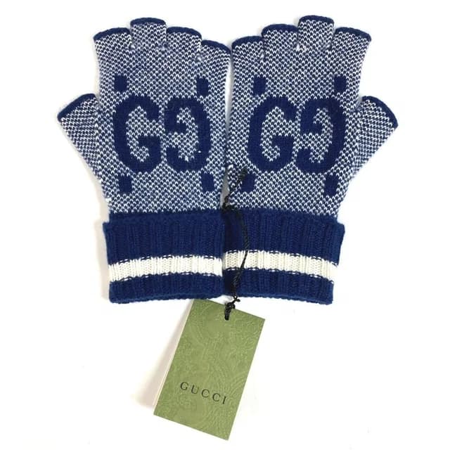 Gucci Gloves Logo GG Fingerless Cashmere Navy in Navy Cashmere from The Reluxe, photo 1 of 1