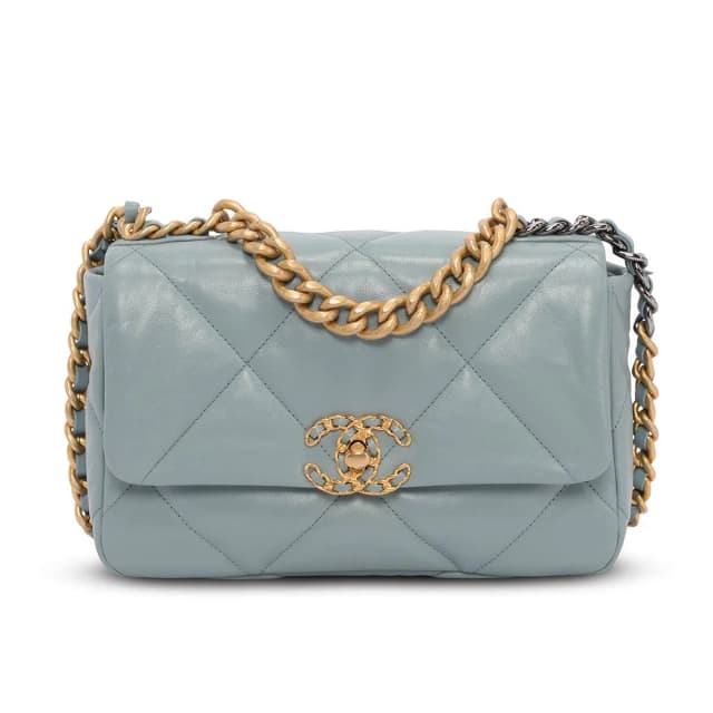 Quilted Lambskin Medium Chanel 19 Flap Bag in Blue Lambskin from Blue Spinach, photo 1 of 1