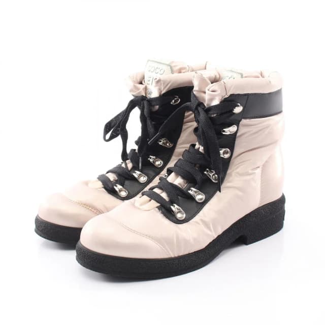 Chanel Boots Coconnege Winter Pink Beige Nylon Leather in Beige Nylon from The Reluxe, photo 1 of 1
