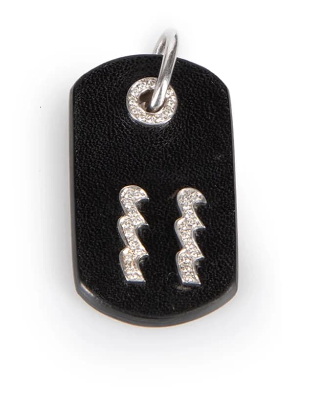Gucci Black Leather & 18kt Diamond Aquarius Dog Tag Pendant in Black Leather from Csd, photo 1 of 1