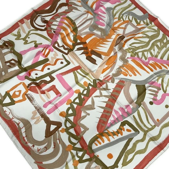 Hermès Scarf Carre 90 Ivory Beige Multi le Cavaliere Ala Trompette in White from The Reluxe, photo 1 of 1