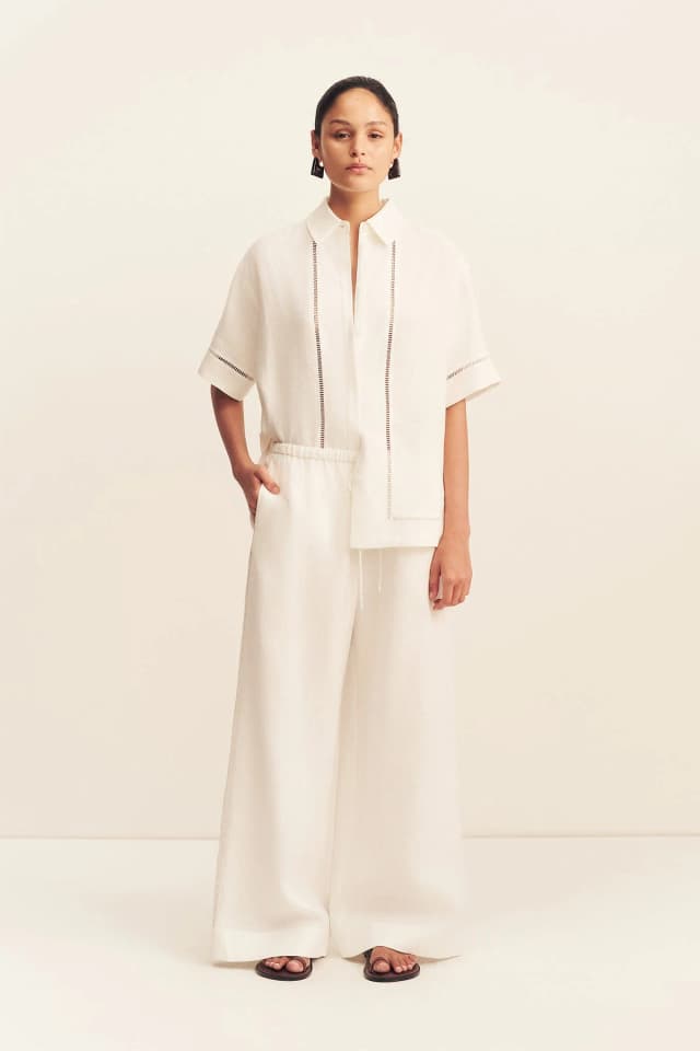 Shona Joy TOMMY LINEN PANT - IVORY, image 1 of 1 from Shona Joy