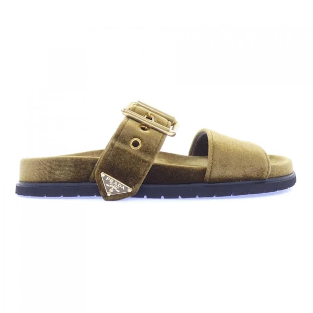 Prada Triangle Logo Slide Sandals in Velvet from The Reluxe, photo 1 of 1