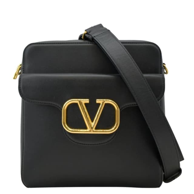 Valentino Garavani V Logo Leather Crossbody Bag Black in Black Leather from Dallas Designer Handbags, photo 1 of 1