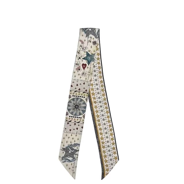 Dior Ribbon Scarf Mitzah L'etoile White Multicolor Already Cleaned Star Pattern in White Silk from The Reluxe, photo 1 of 1