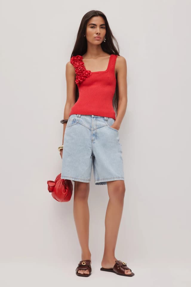 AJE Emmy Flower Knit Tank in SCARLET RED, image 1 of 1 from Aje
