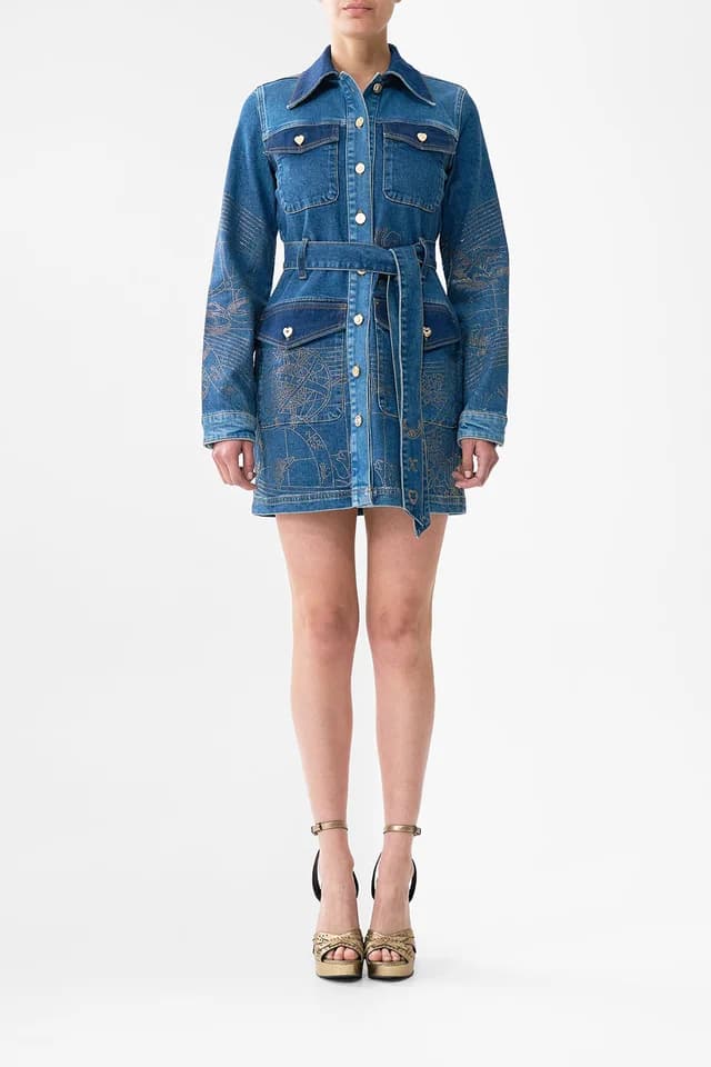 Camilla eBoutique JENNA ZODIAC ZONE BELTED MINI DRESS DENIM, image 1 of 1 from CAMILLA