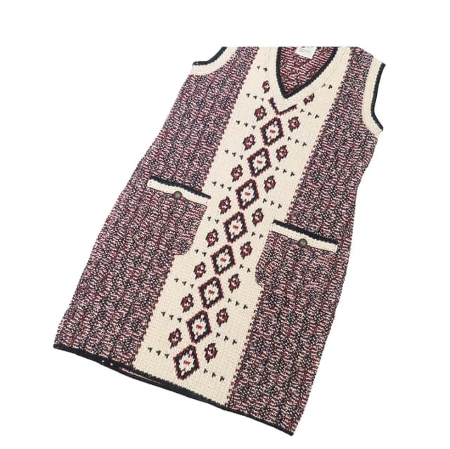 Chanel Knit Dress Navy Ivory Red Alpaca Wool Cashmere Sleeveless Neck 42 in White Cashmere from The Reluxe, photo 1 of 1