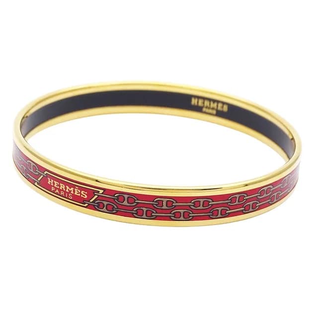 Hermès Bangle Enamel PM Metal Gold Red Cloisonne Bracelet in Red from The Reluxe, photo 1 of 1