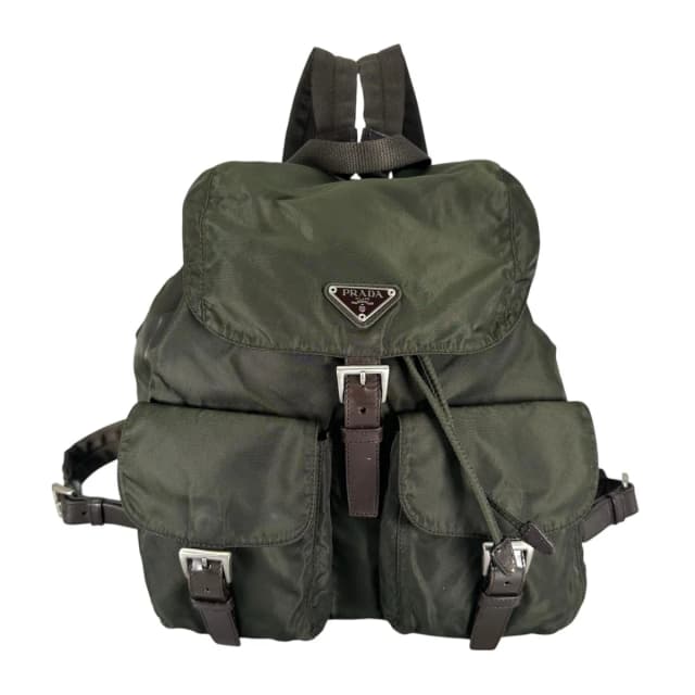 Prada Triangle Logo Backpack Nylon Khaki in Green Nylon from The Reluxe, photo 1 of 1