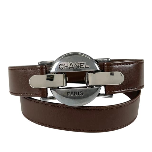 Chanel Belt Logo Circle Buckle Brown Front in Brown from The Reluxe, photo 1 of 1
