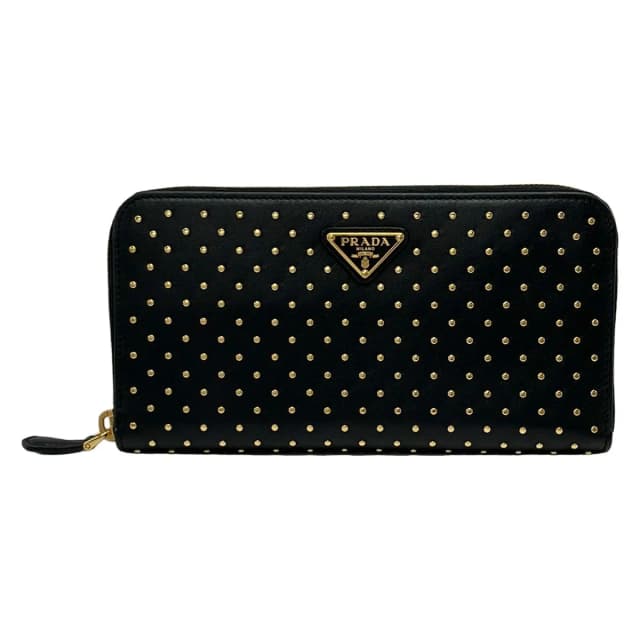Prada Wallet Black Gold Zip Around Studs Leather in Black Leather from The Reluxe, photo 1 of 1