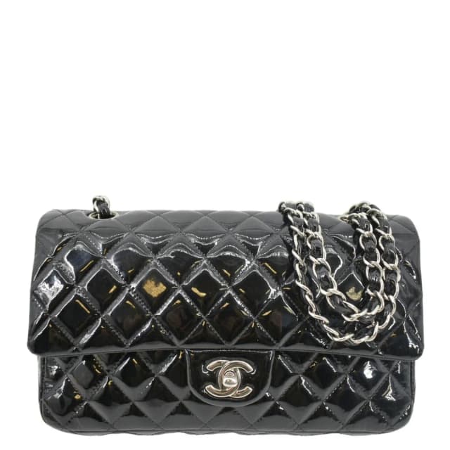 Chanel Classic Medium Double Flap Patent Leather Shoulder Bag Black in Black Patent leather from Dallas Designer Handbags, photo 1 of 1