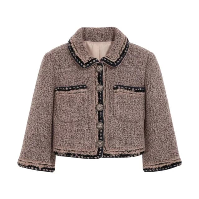 Chanel Short Length Tweed Jacket Cropped Pink in Pink Tweed from The Reluxe, photo 1 of 1