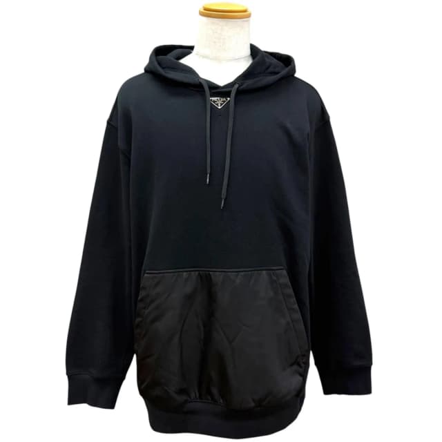Prada Re-Nylon Triangle Logo Pullover Hoodie Black XL in Black Nylon from The Reluxe, photo 1 of 1