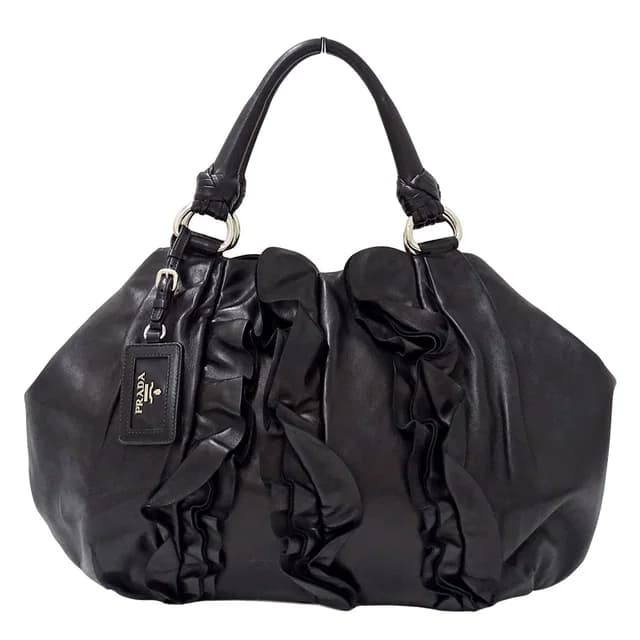 Prada Tote Bag Leather Black Frill in Black Leather from The Reluxe, photo 1 of 1
