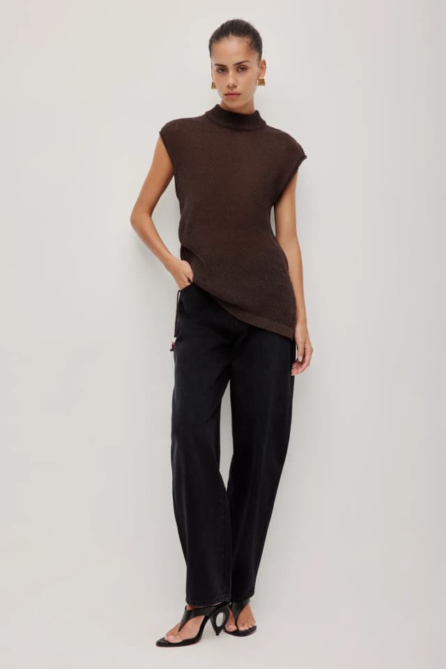 Aje Studio Suri Ruched Knit Top in CHOCOLATE, image 1 of 1 from Aje