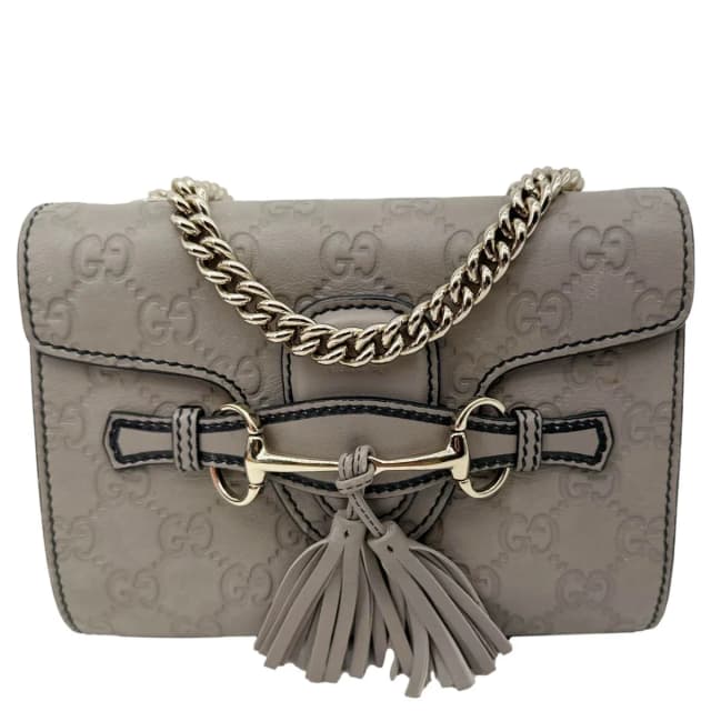 Gucci Emily Mini Guccissima Leather Chain Shoulder Bag Grey 369622 in Grey Leather from Dallas Designer Handbags, photo 1 of 1