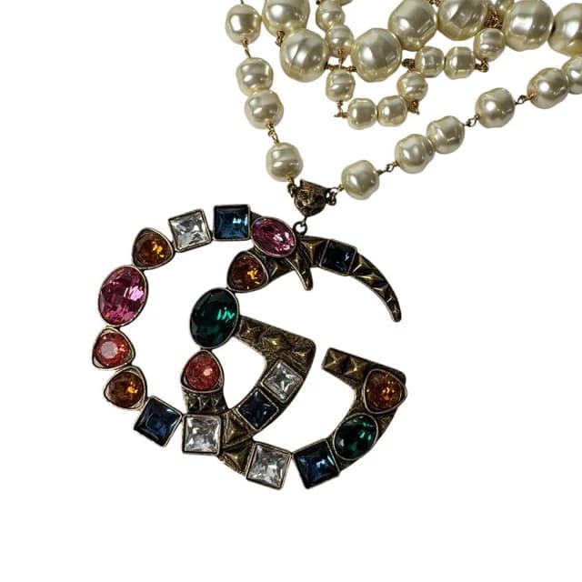Gucci GG Logo Necklace Faux Pearl Color Stone from The Reluxe, photo 1 of 1
