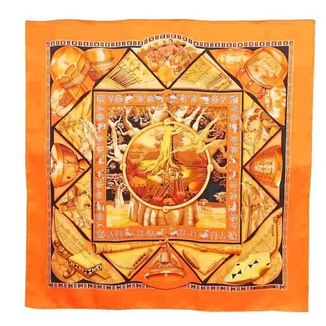 Hermès Au Son du Tam Carre 90 Large Scarf Orange in Orange from The Reluxe, photo 1 of 1