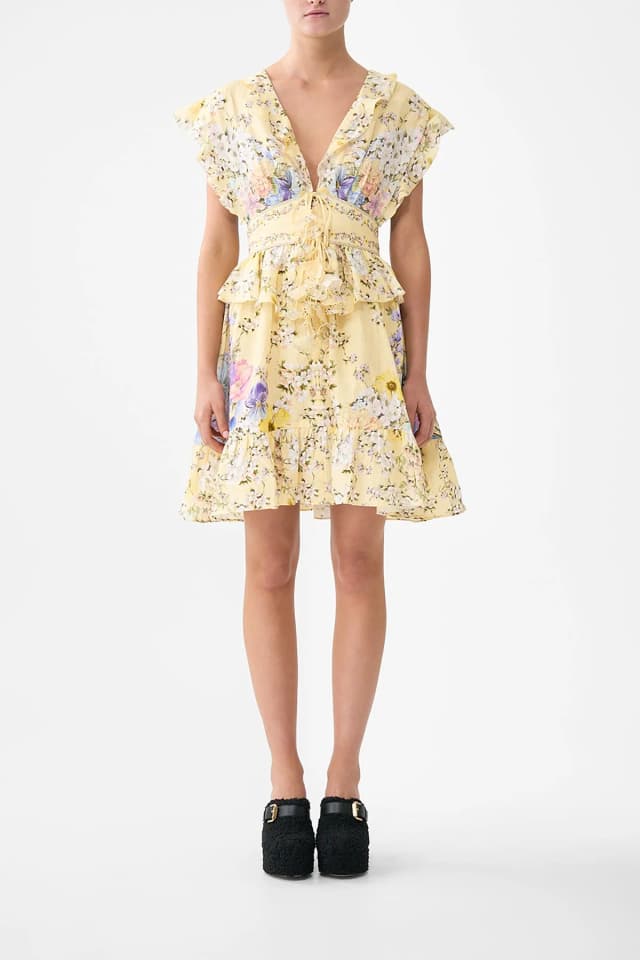 Camilla eBoutique WAISTED SHORT DRESS WITH RUFFLE DETAILS DARLING BUDS, image 1 of 1 from CAMILLA