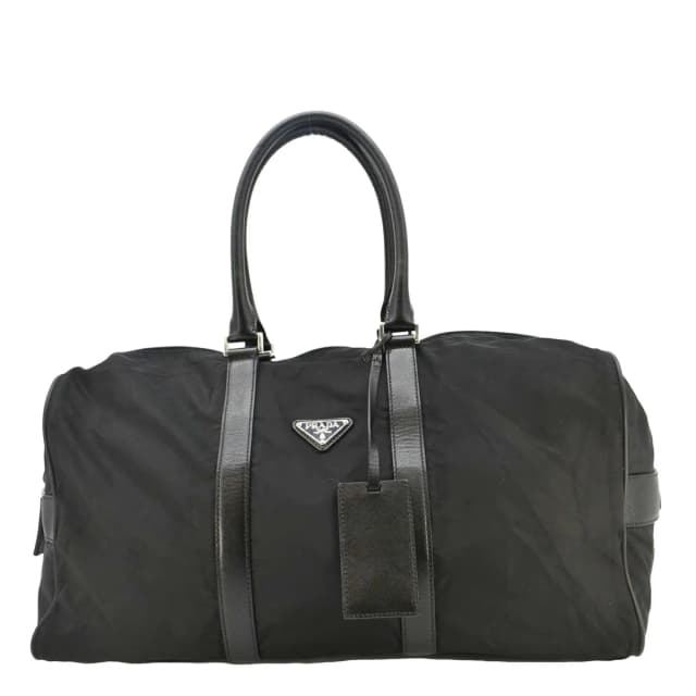 Prada Re-Nylon Saffiano Leather Viaggio Duffle Bag Black in Black Saffiano leather from Dallas Designer Handbags, photo 1 of 1