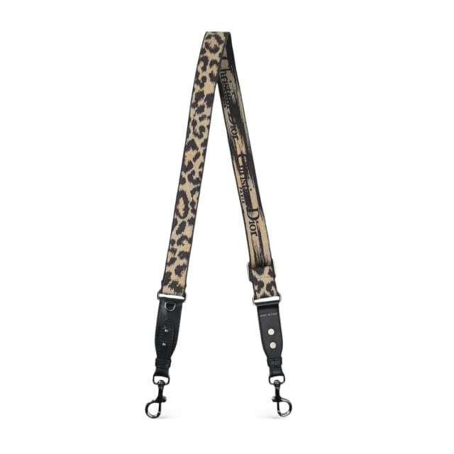 Dior Calfskin & Leopard Embroidered Canvas Shoulder Strap in Black Canvas & Leather from Designer Archives, photo 1 of 1