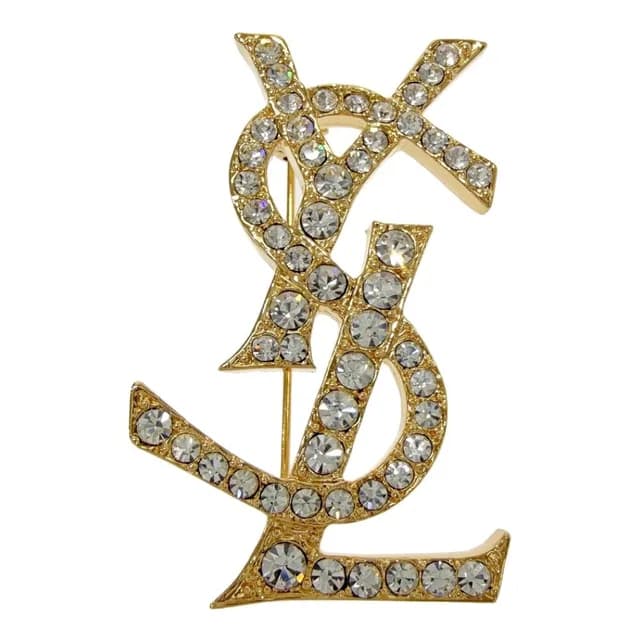 Saint Laurent Rhinestone Logo Brooch Gold in Gold from The Reluxe, photo 1 of 1