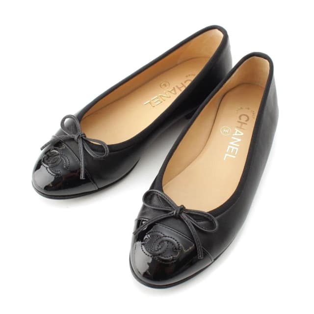 Chanel CC Logo Flat Ballet Shoes Black in Black Leather from The Reluxe, photo 1 of 1