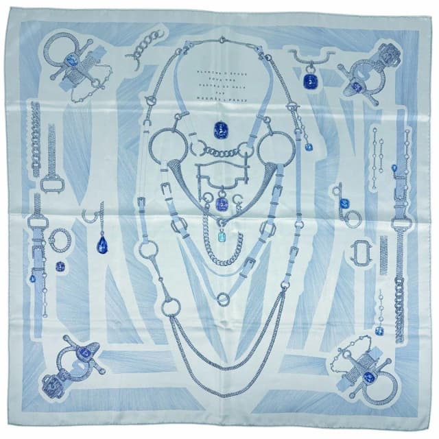 Hermès Carte 90 Study for a Gala Set (Parure) Formal Silk Scarf Light Blue in Blue Silk from The Reluxe, photo 1 of 1