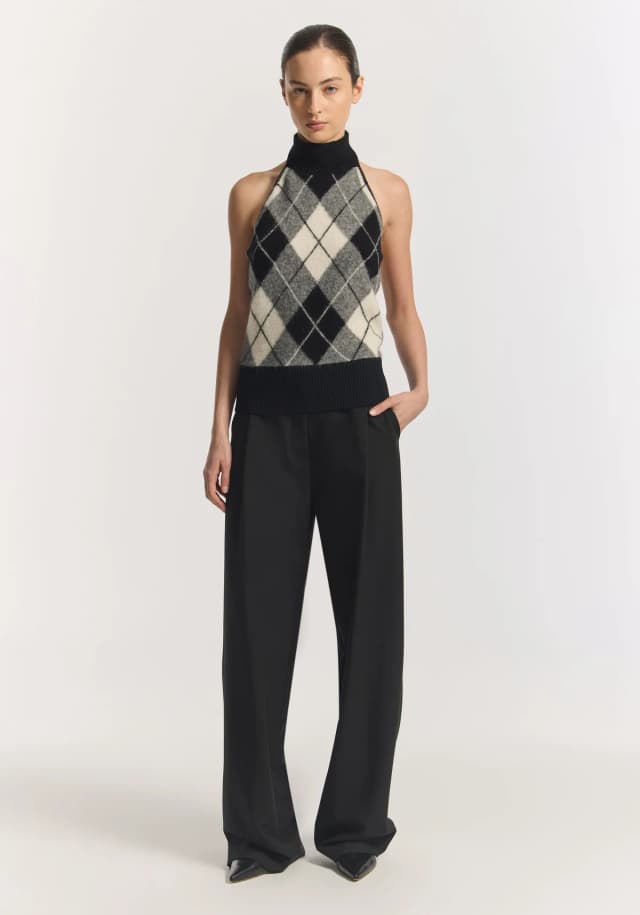 VIKTORIA & WOODS Alberta Knit Top in CONCRETE ARGYLE, image 1 of 1 from Viktoria & Woods