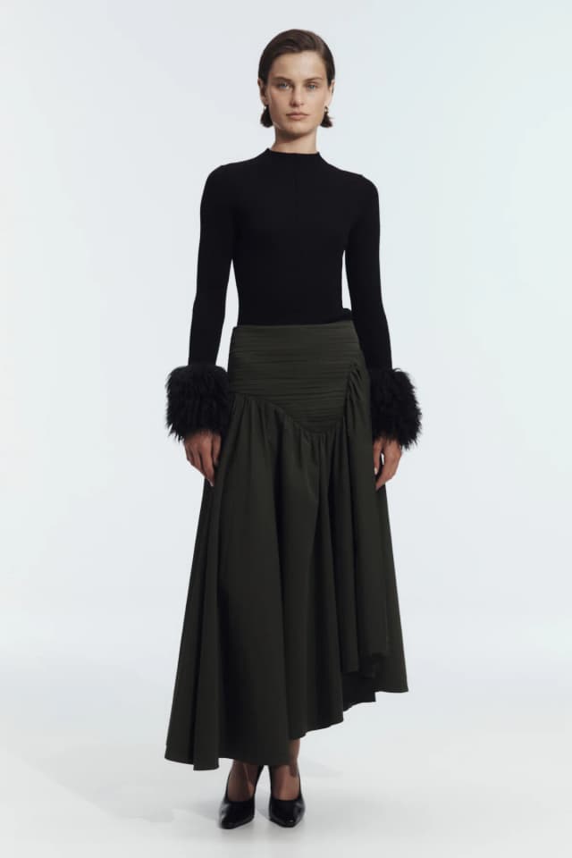 AJE Renata Midi Skirt in DARK OLIVE, image 1 of 1 from Aje