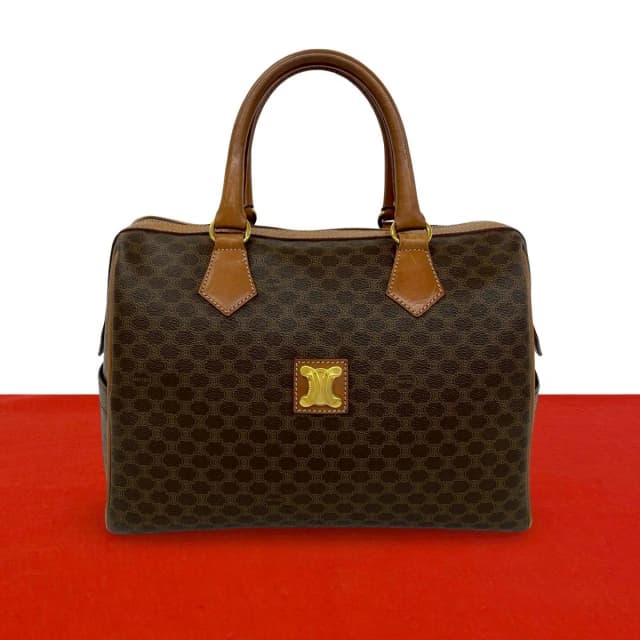 Celine Vintage Macadam Pattern Triomphe Logo Leather Boston Bag Brown in Brown Leather from The Reluxe, photo 1 of 1