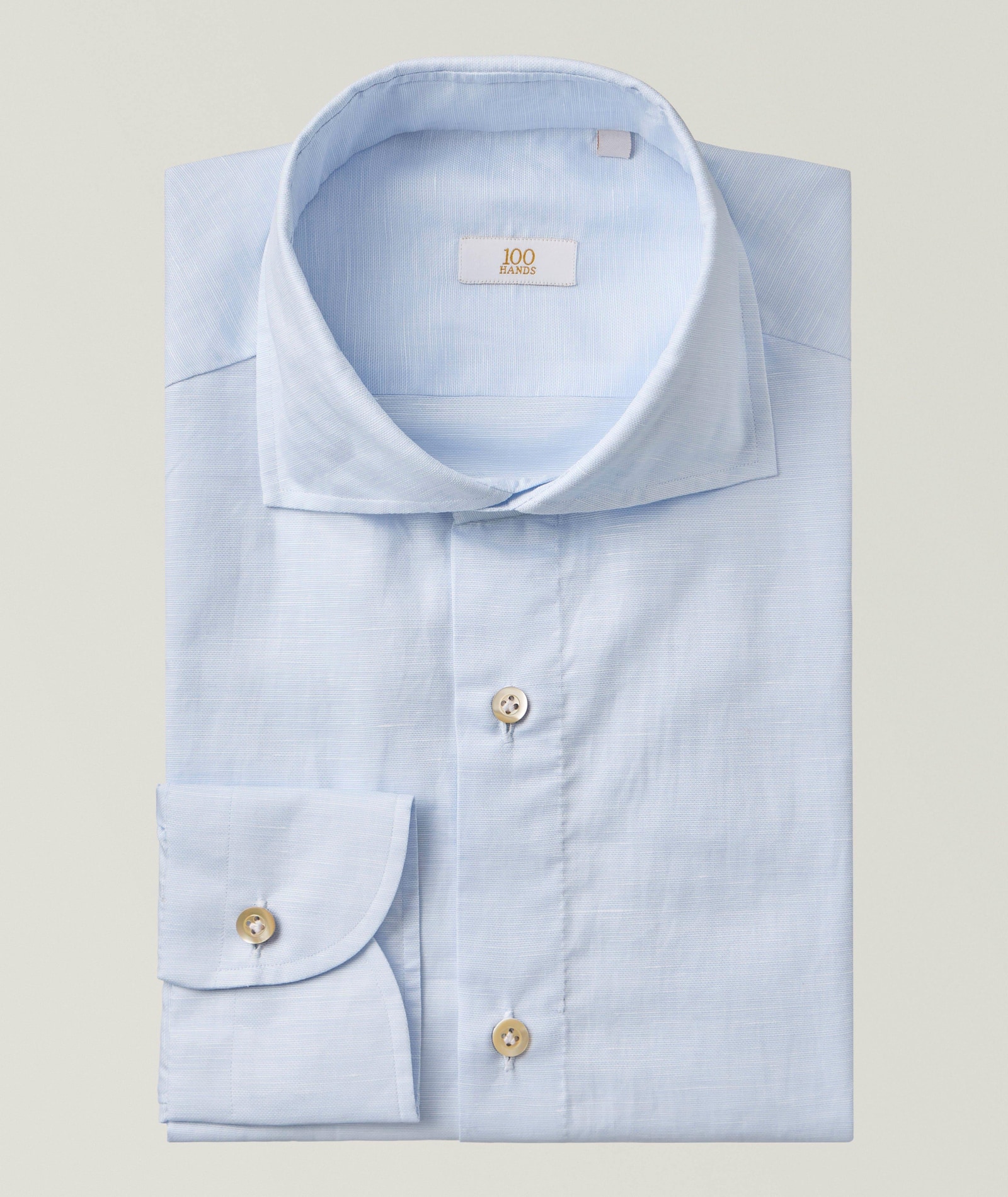100 Hands Solid Cotton-Linen Dress Shirt in Blue Linen, image 1 of 1 from Harry Rosen