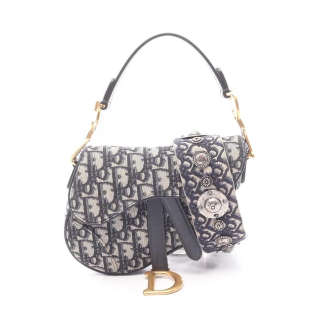 Dior Saddle Bag Mini Oblique Peacock 2-Way Navy Canvas Leather in Navy Canvas from The Reluxe, photo 1 of 1