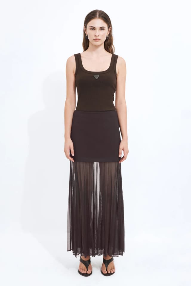 Aje Studio Ivy Sheer Maxi Skirt in CHOCOLATE, image 1 of 1 from Aje