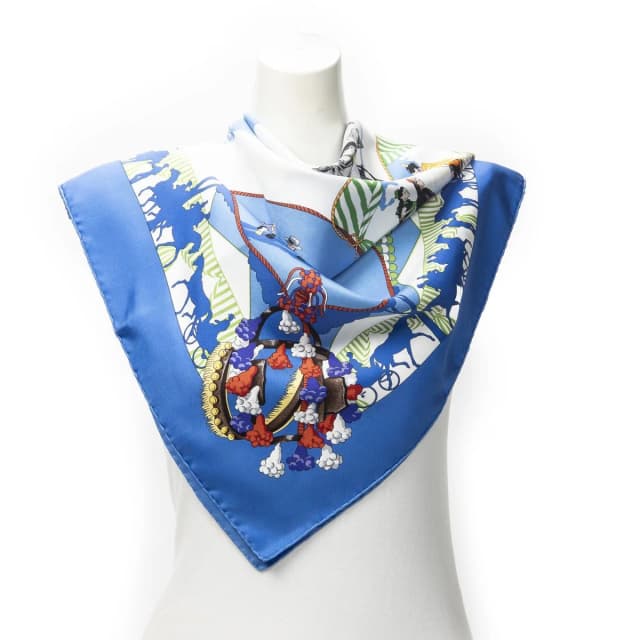 Hermès Scarf Blue White Green 100% Twillsilk in White Silk from The Reluxe, photo 1 of 1