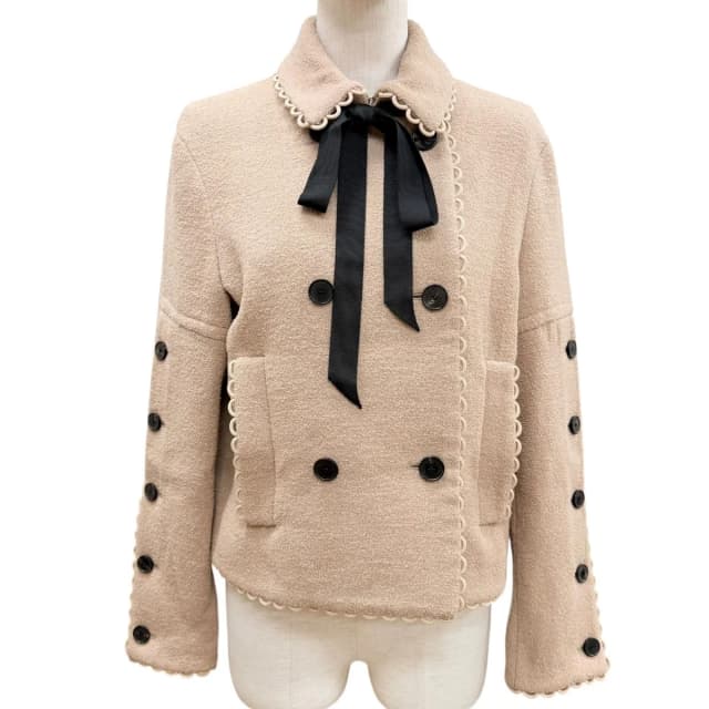 Dior Logo Button Scalloped Edge Bow Pea Jacket Beige 40 in Beige Silk from The Reluxe, photo 1 of 1