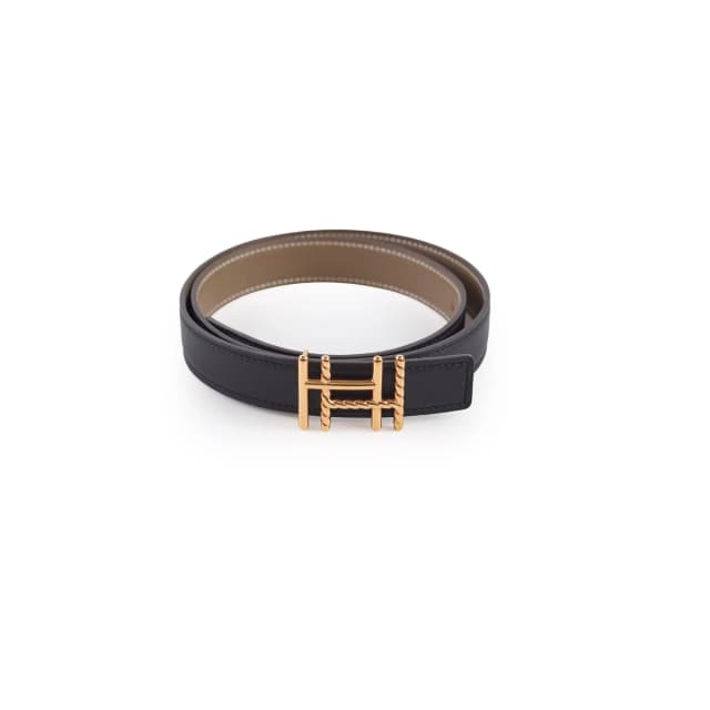 Hermès H Au Carre Twist 24mm Belt Noir/Etoupe Size 75 in Black Epsom leather from The Purse Affair, photo 1 of 1