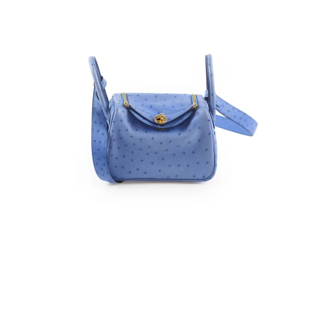 Hermès Mini Lindy Ostrich Bleuet Z Stamp in Ostrich from The Purse Affair, photo 1 of 1